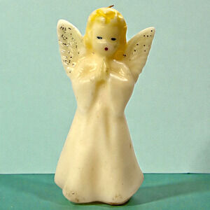 Gurley Christmas Candle Angel Praying Glitter Wings Label HTF Vintage 5" H Unlit